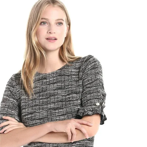 NEW! Karl Lagerfeld Paris Ruffle Pearl Trim Sleeve Dress- Size 4 - Picture 2 of 13